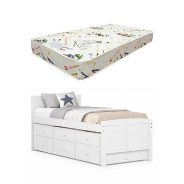 Akita Twin Size Trundle Bed by Lifestyle - White + SilverRest 7" Kids Paint Twin Size Mattress