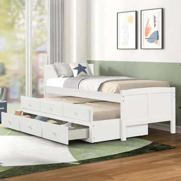 Akita Twin Size Trundle Bed by Lifestyle - White + Astoria 9" Pocket Coil Twin Mattress by Comfort Bedding