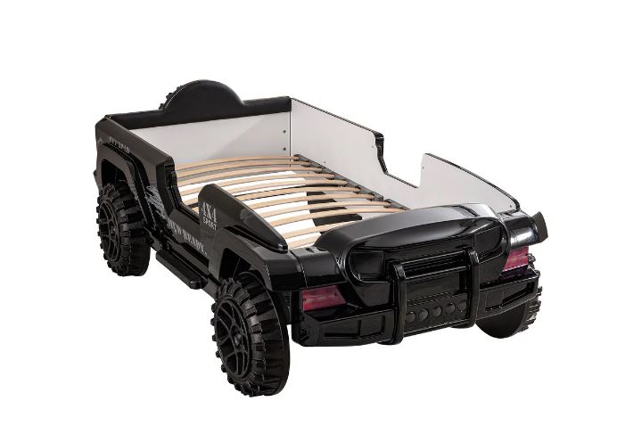 Twin Faux Leather Upholstered Off-Road SUV Bed with Light and Sound Functions - Black