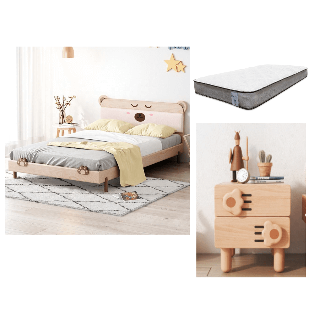 Cama matrimonial con mesita de noche de Best Home, color rosa