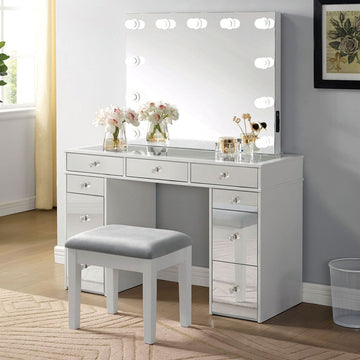 Margaret Vanity Set with Stool - White