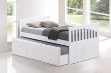 Clemens Twin Captains Bed with Trundle and Storage Drawer - White