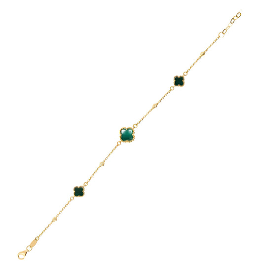 14K Yellow Gold Malachite Clover Bracelet