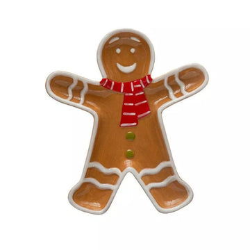 Creative Co-Op Gingerbread Man with Scarf Shaped Platter - Brown