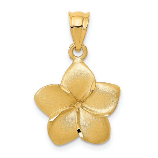 Quality Gold 14K Plumeria Floral Charm Pendant, Yellow Gold