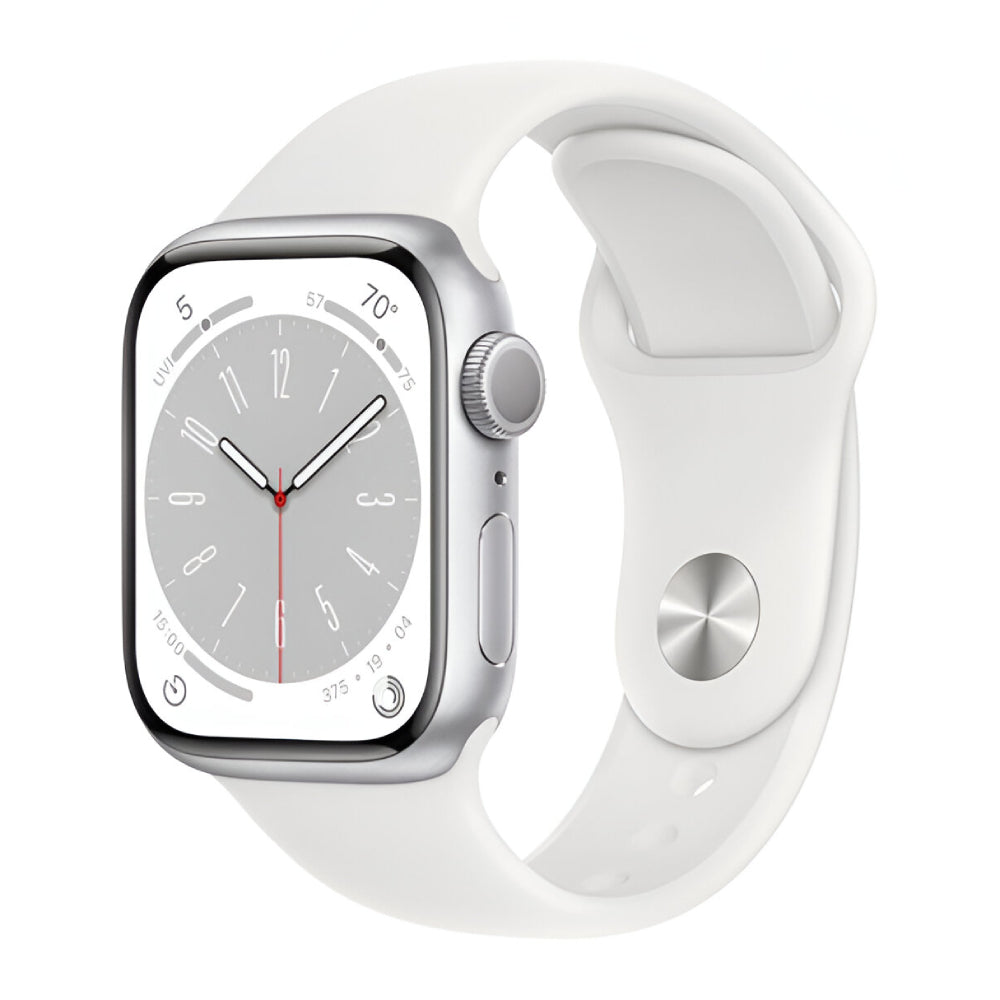 Certified Refurbished Apple Watch Series 8 Unisex 41mm Silver Aluminum Case Smartwatch with White Sport Band - GPS