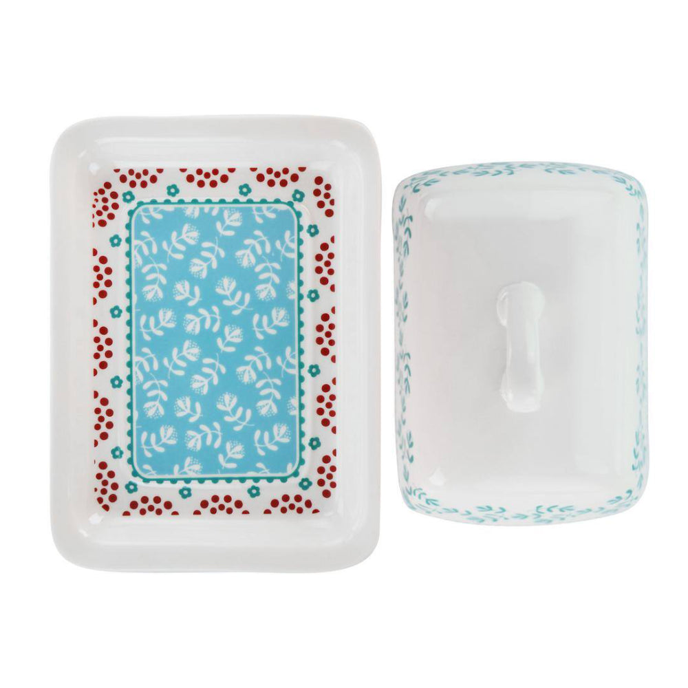 Gibson Home Village Vines Fine Ceramic Butter Dish (2-Piece) - White