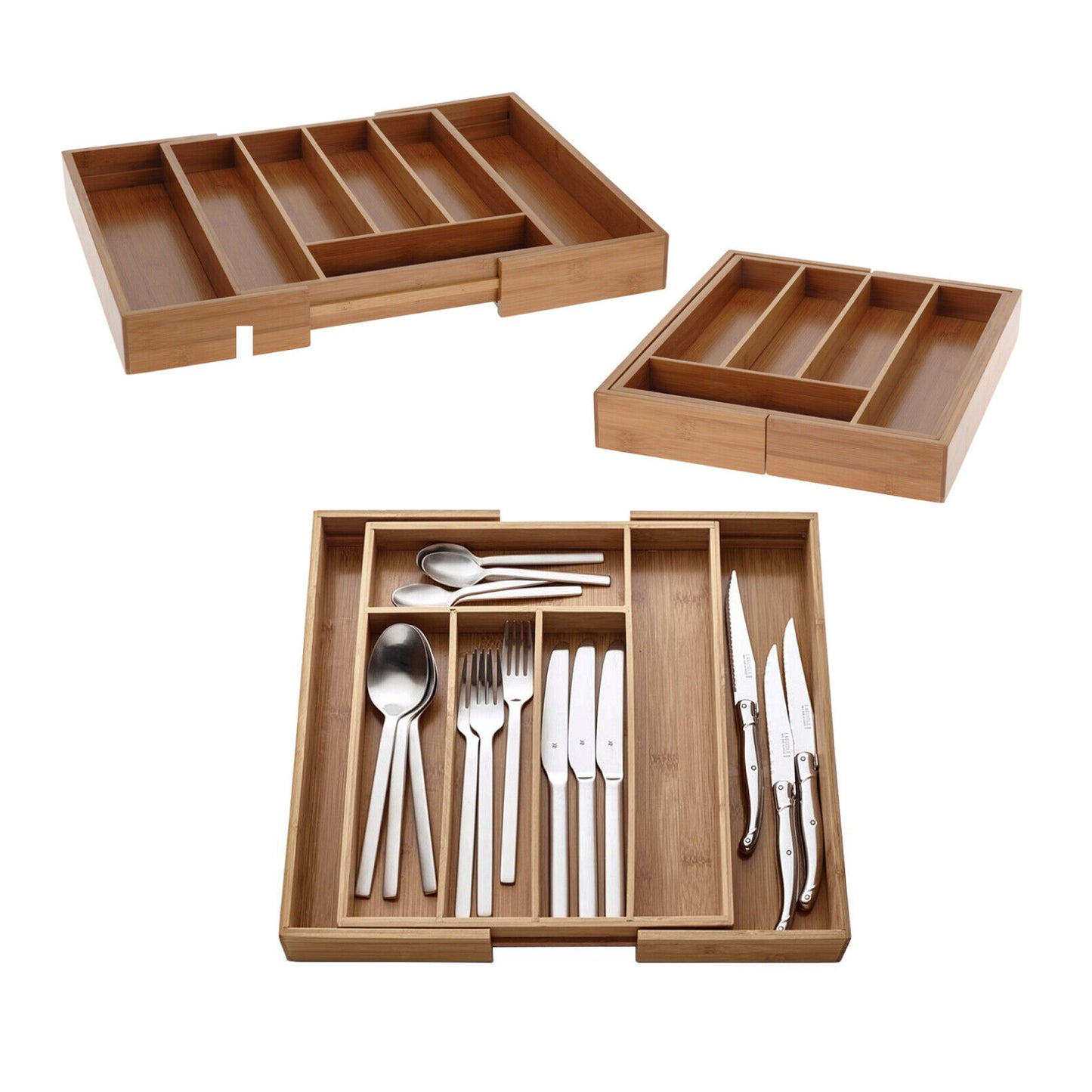 Koopman Extendable Bamboo Cutlery Tray, Brown