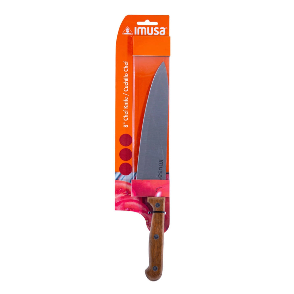 Cuchillo de chef IMUSA afilado de 8" con mango de madera - Acero inoxidable