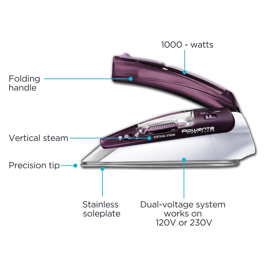 Plancha de viaje compacta con suela a vapor Rowenta Pro DA1560U2 - Púrpura