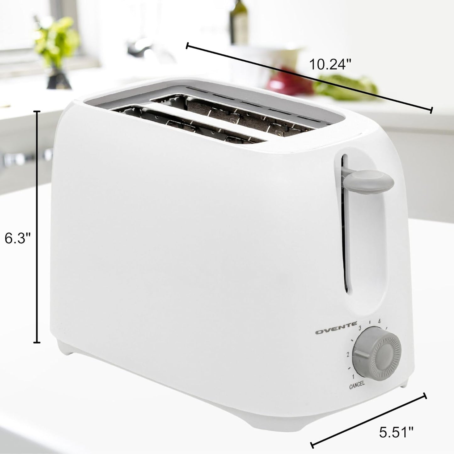 Ovente Electric 2-Slice Toaster Machine with Removable Crumb Tray - White