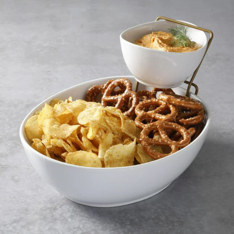 Gibson Gracious Dining 2-Tier Chip & Dip Serving Set - White