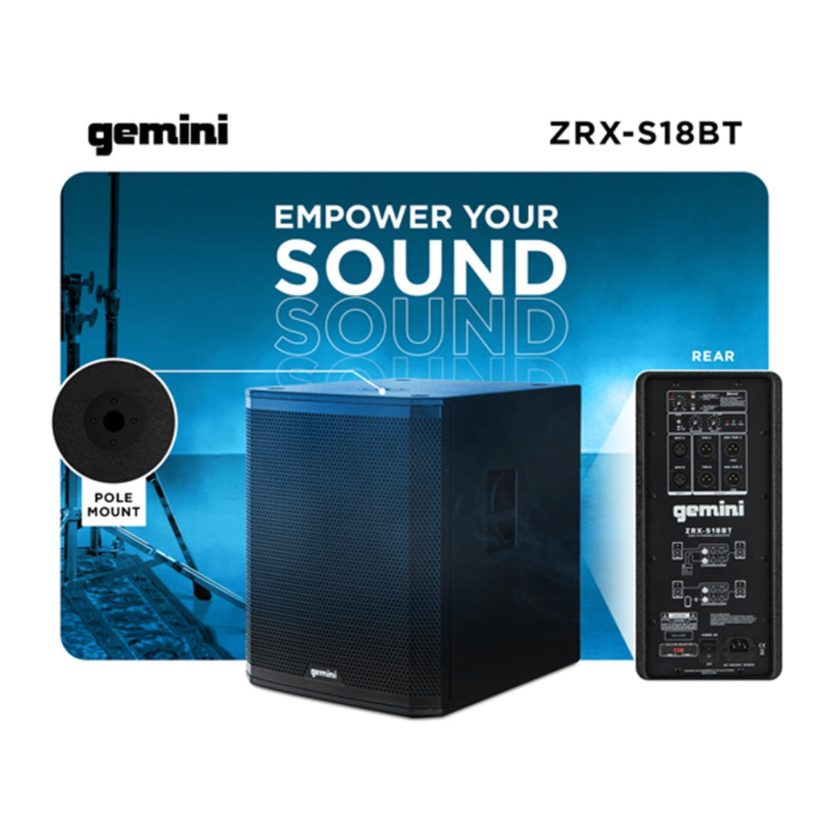 Subwoofer profesional Gemini ZRX-S18BT de 18" y 2400 W con Bluetooth, color negro