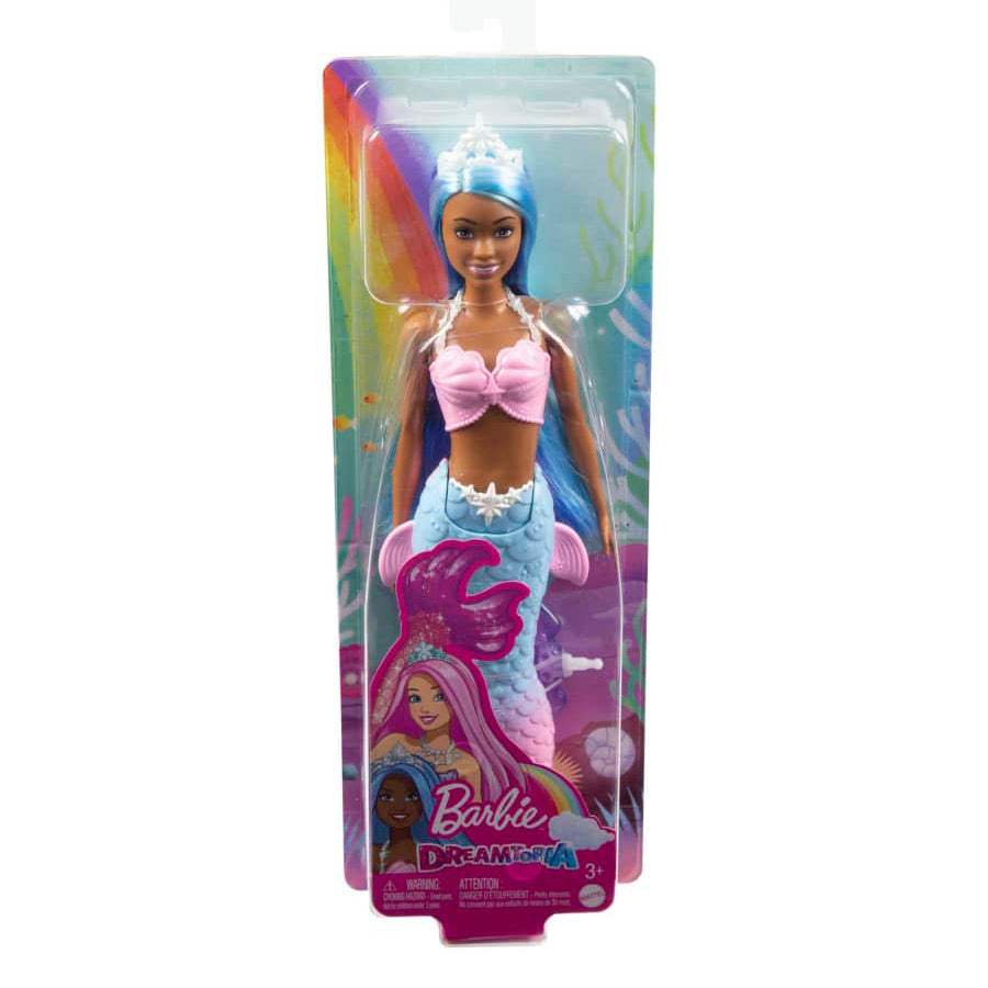 Muñeca sirena Barbie Dreamtopia con cola de sirena y tiara con degradado rosa y azul