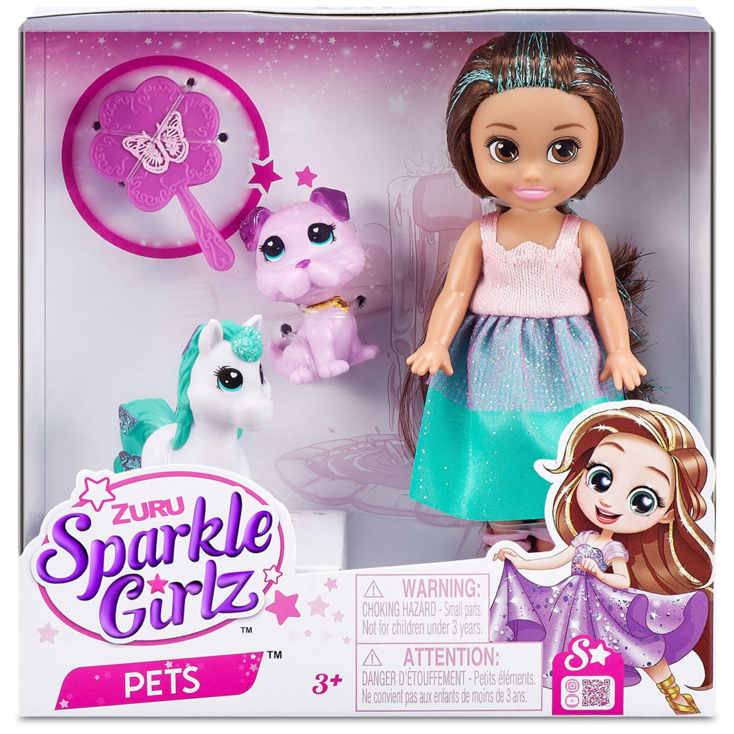 Muñeca de moda Sparkle Girlz de 4,7" con mascotas (variedad)