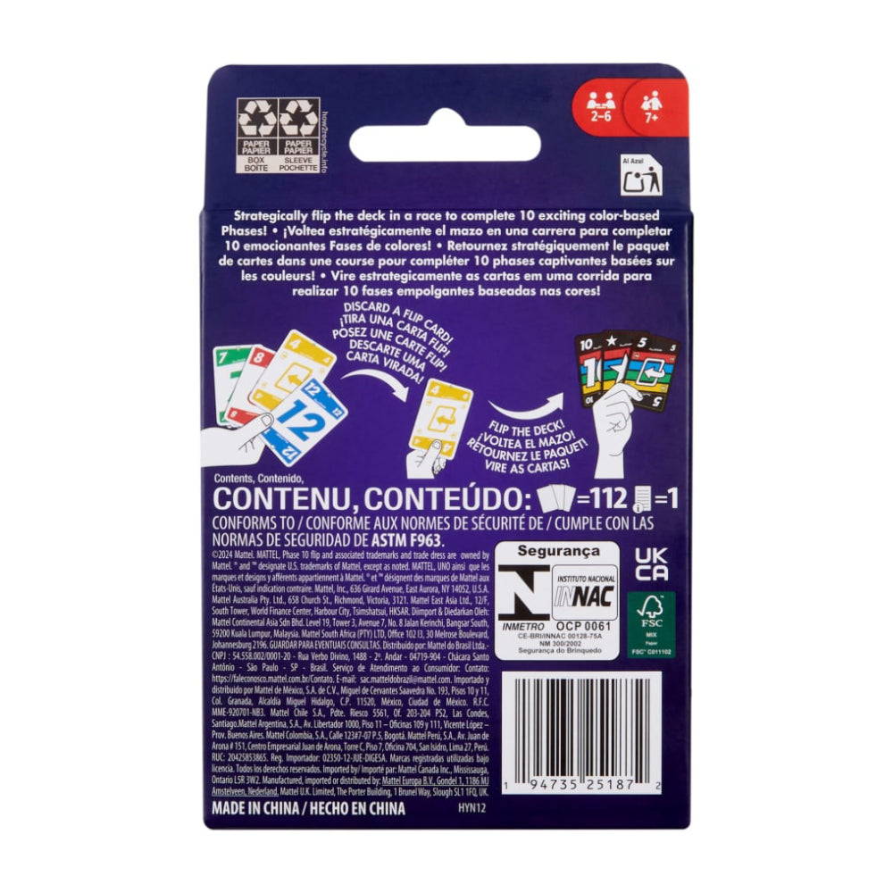 Mattel UNO Phase 10 Flip – Jeu De Cartes Double Face – Joker D'un Côté, Couleur De L'autre – Pour 2 à 6 Joueurs – Dès 7 Ans