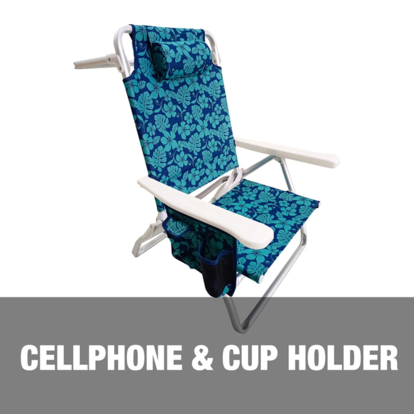 Bliss Hammocks Folding Beach Chair with Towel Rack and Side Pocket - Blue Flowers