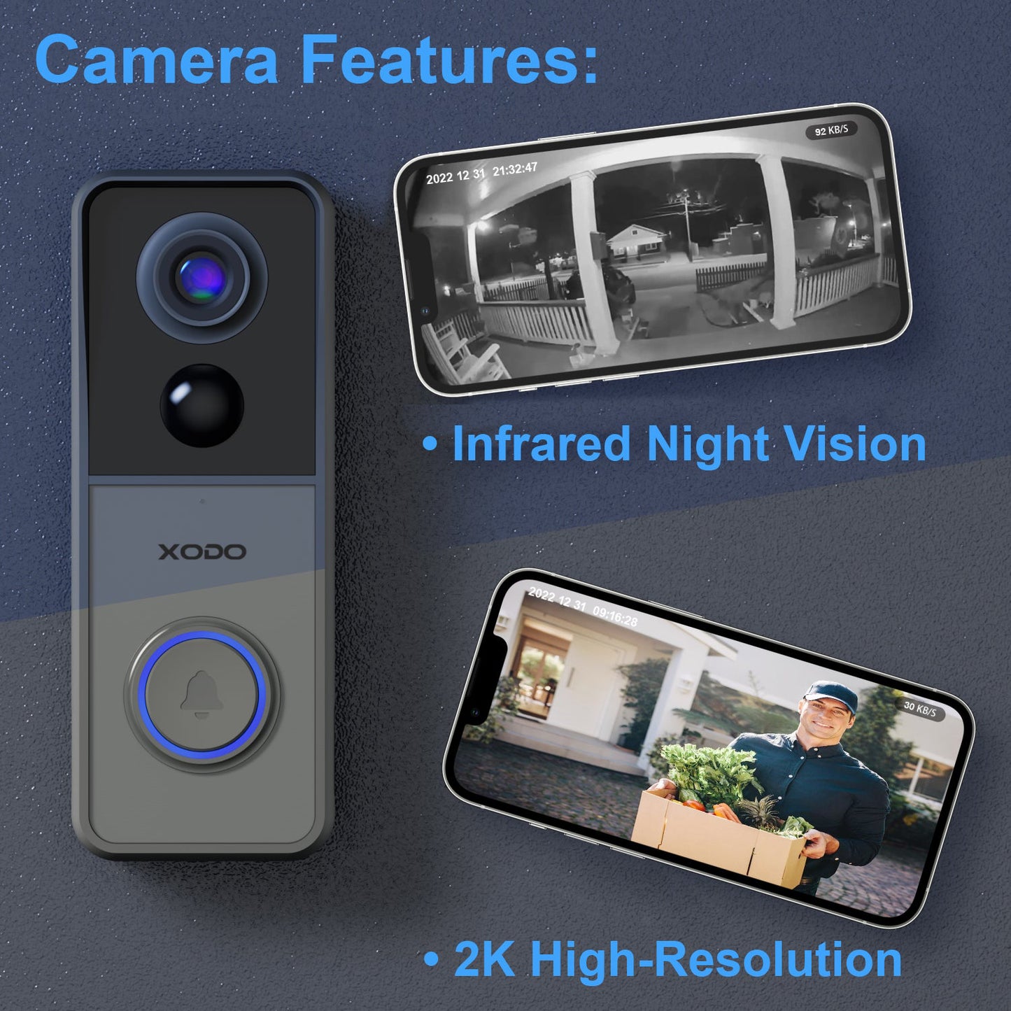 Contixo Xodo VD2 Smart WiFi Wireless Video Doorbell Camera with 2K QHD Camera and Chime