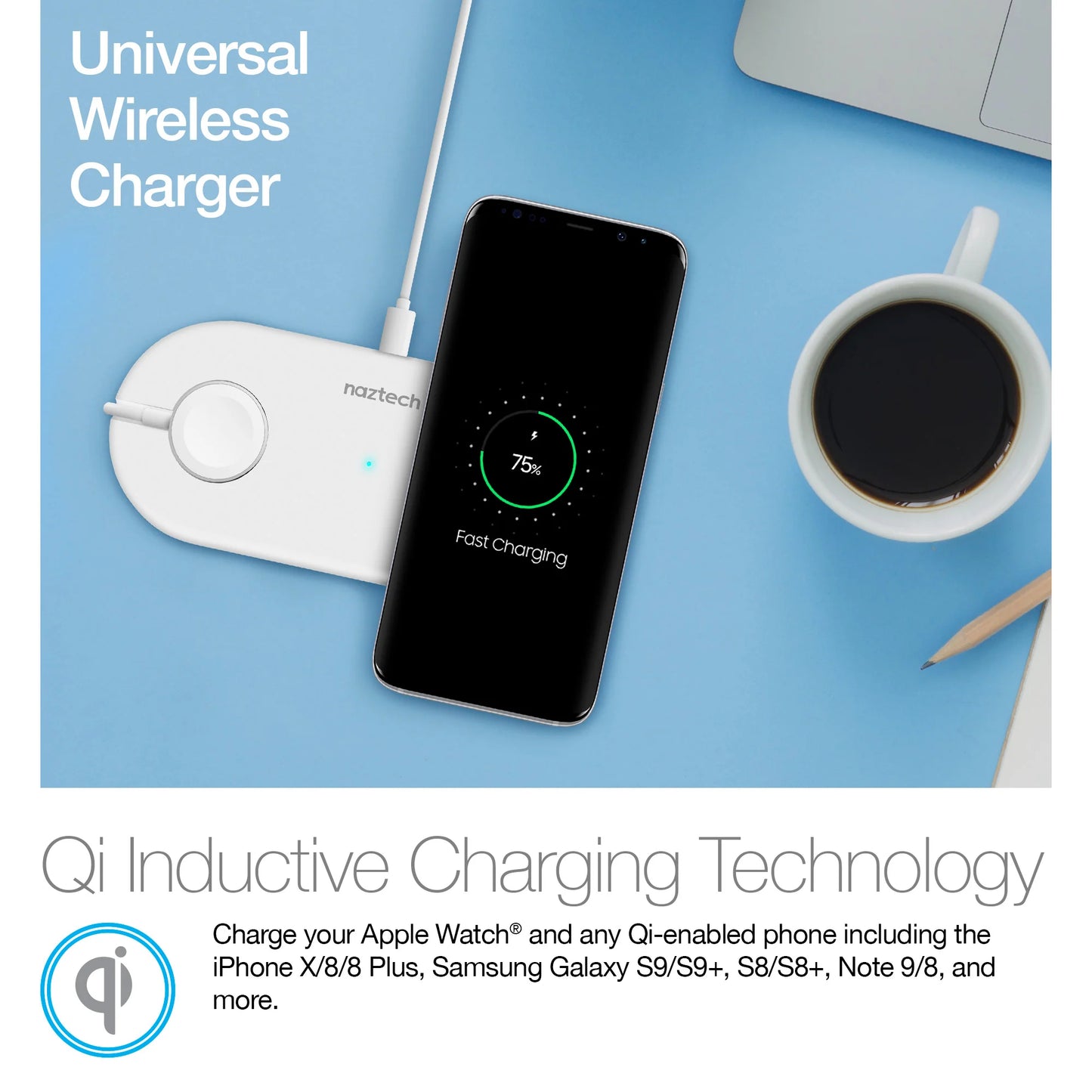 Naztech Power Pad Duo Qi Wireless Fast Charger - White