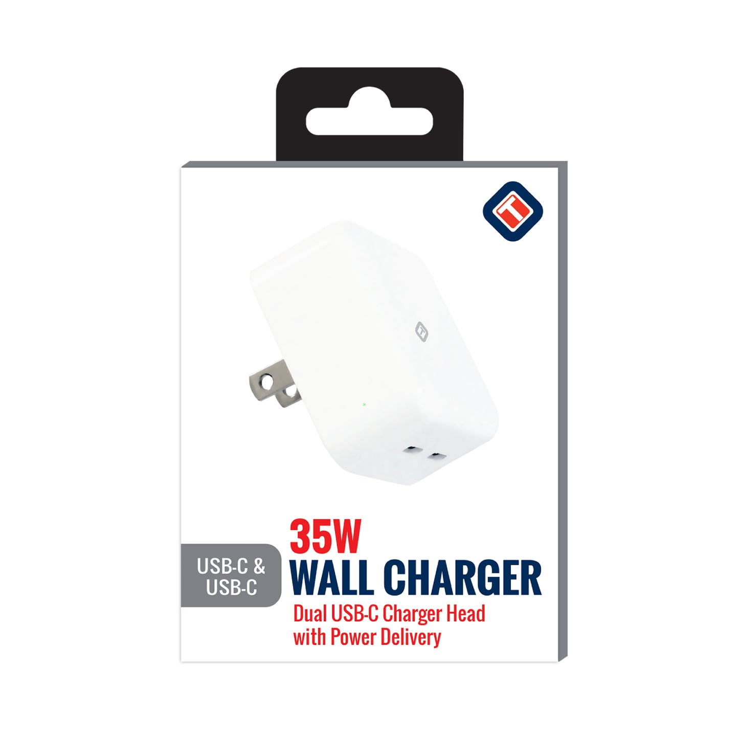 Cargador de pared dual USB-C con suministro de energía de 35 W de Tekya, color blanco