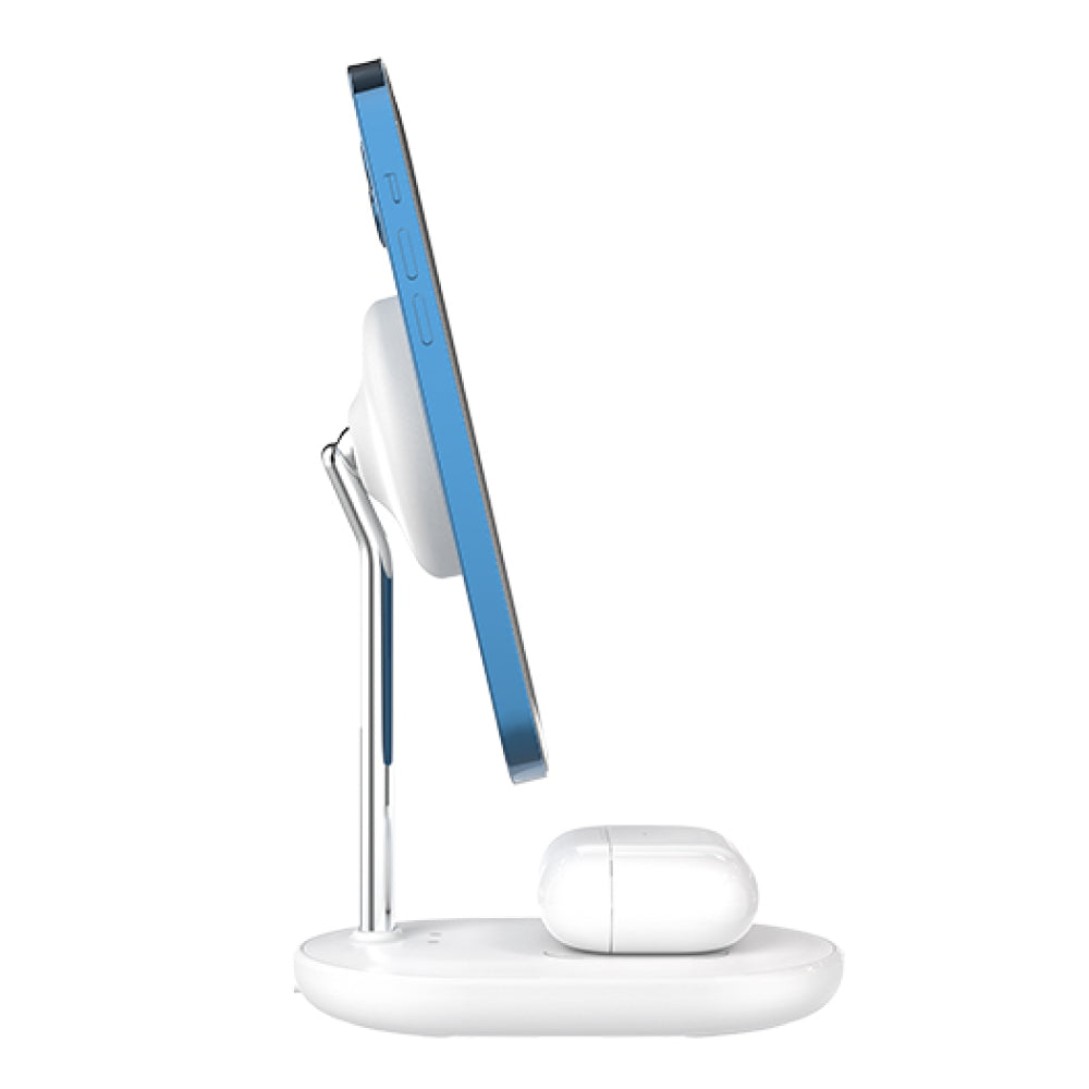 Cargador inalámbrico 2 en 1 Tekya Qitek Magstand Magsafe - Blanco