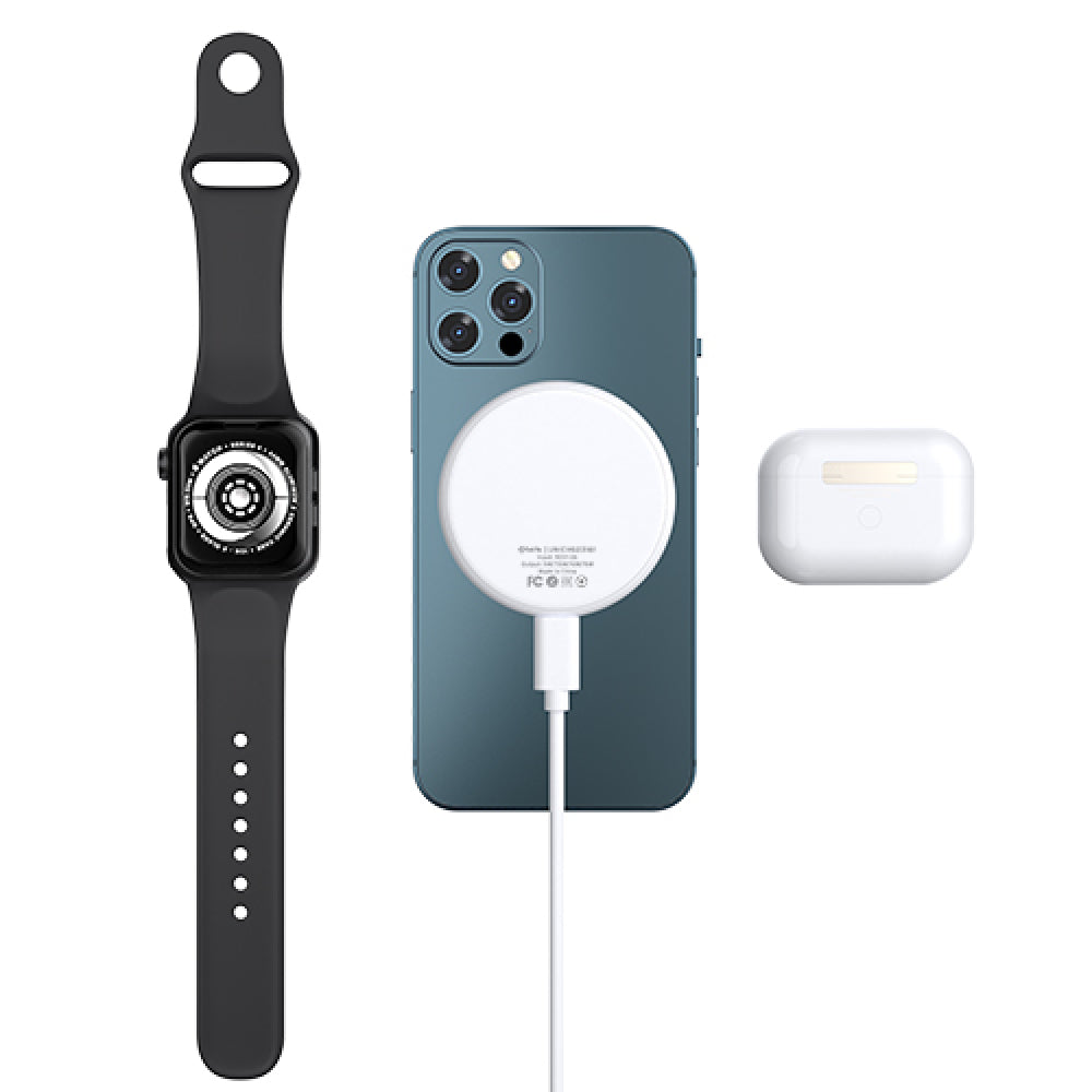 Cargador inalámbrico magnético 3 en 1 Tekya Qitek Magspot para teléfono, Apple Watch y Airpods, color blanco