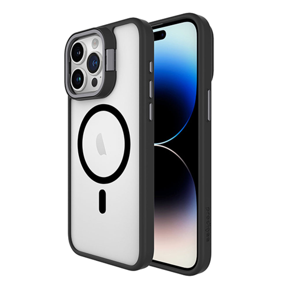 Estuche Prodigee Kickit MageSafe con marco de lente exclusivo y soporte para iPhone 15 Pro - Negro