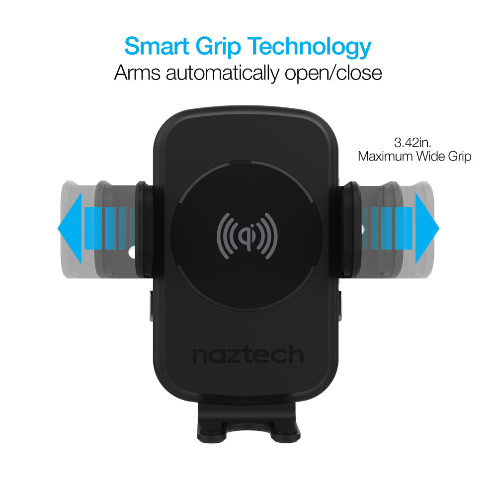 Naztech Smart Grip 15W Wireless Fast Charging Car Mount - Black