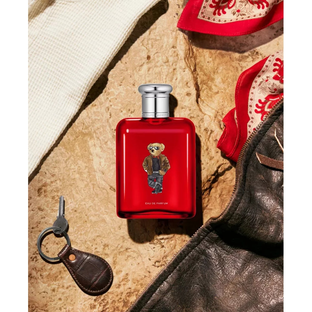 Ralph Lauren Polo Red Eau de Parfum para hombre de 4,2 oz Edición limitada Bear Spray