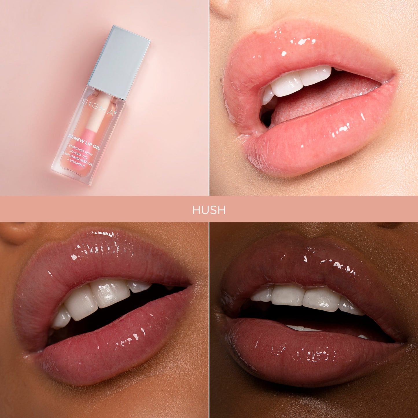 Aceite para labios Sigma Beauty Renew - Hush (brillo rosa transparente)