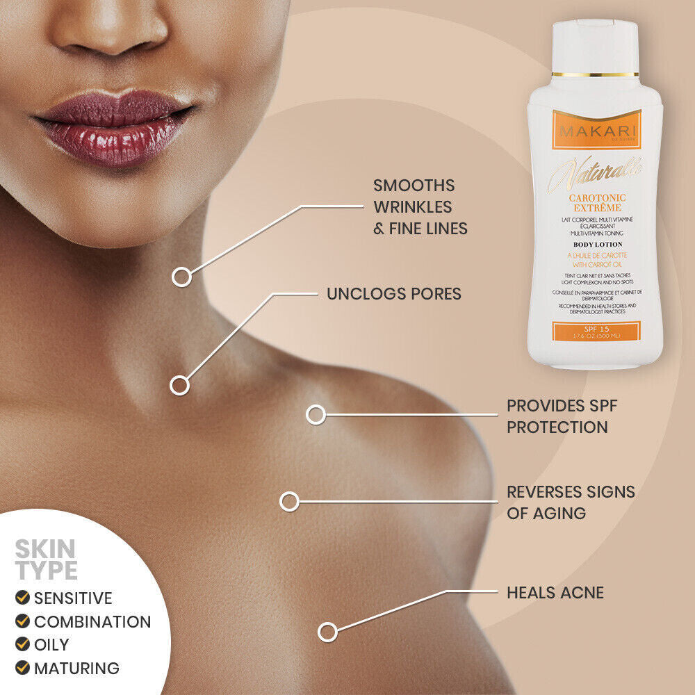 Lait éclaircissant Nourrissant Makari Naturalle Extrême Glow 400ml - Gel FPS 0, Parfum Amande