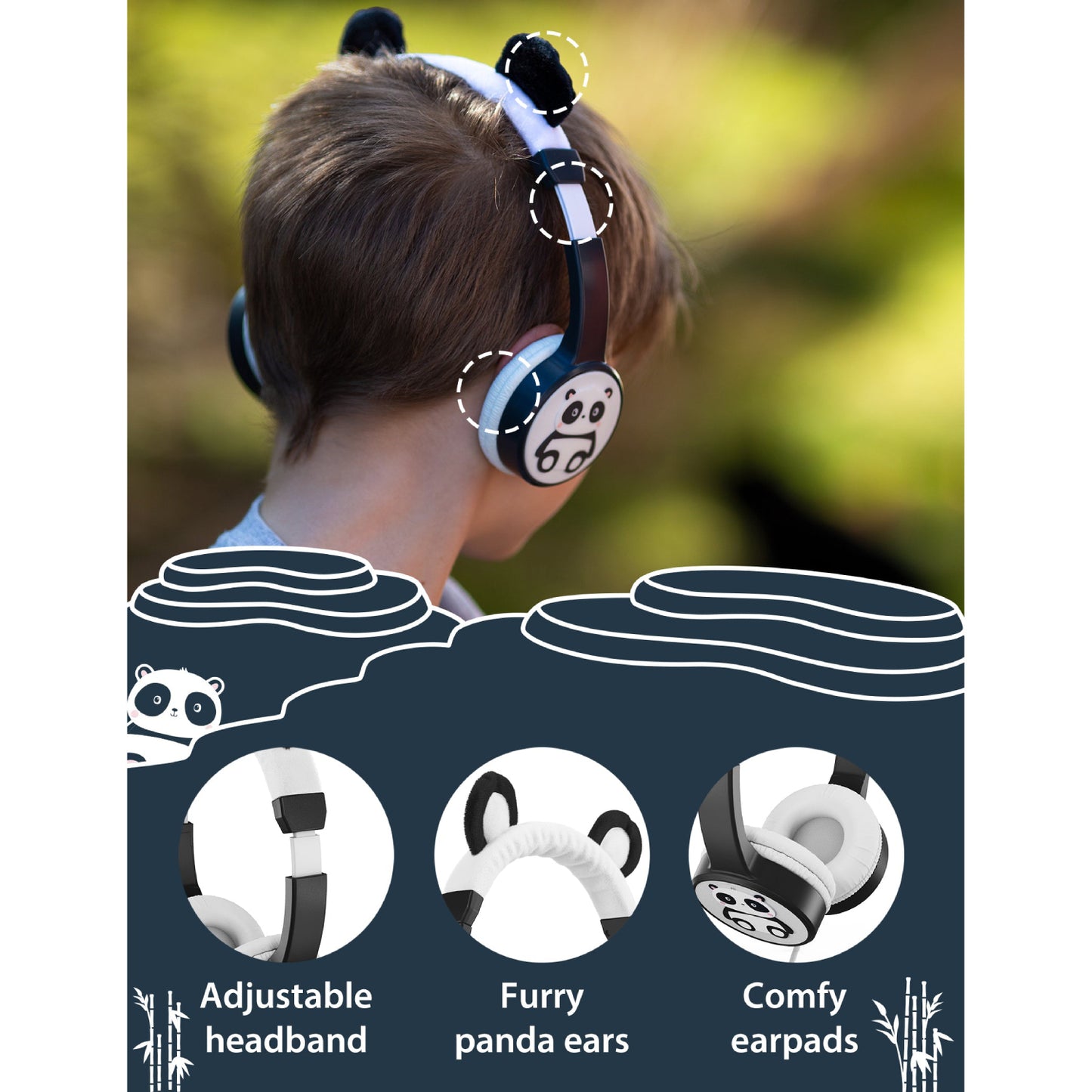 Planet Buddies 39092 Furry Kids Wired Over-the-Ear Headphones - Pippin the Panda