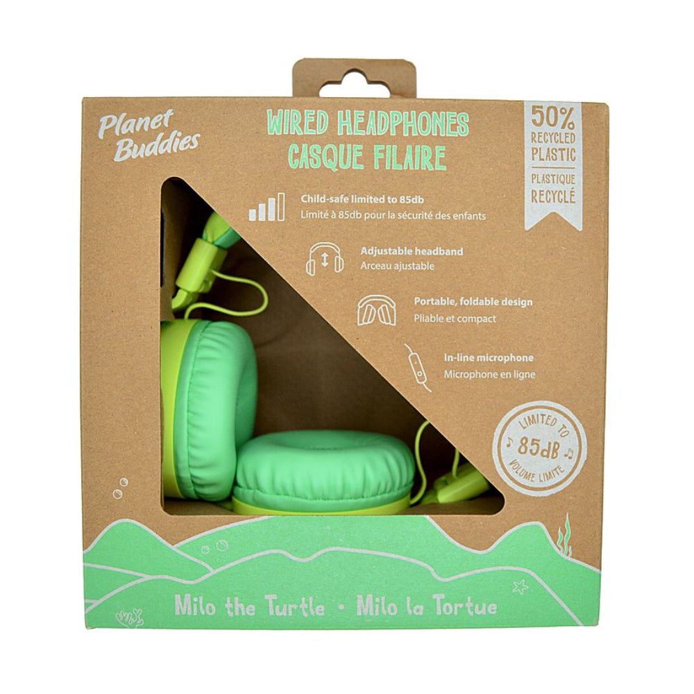 Auriculares supraurales con cable Planet Buddies Turtle, color verde