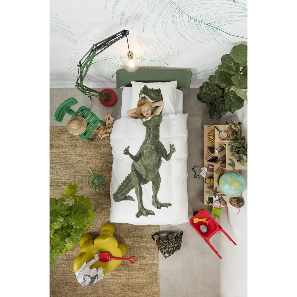 Juego de funda de edredón de dinosaurio de 2 piezas tamaño doble Snurk - Blanco/verde