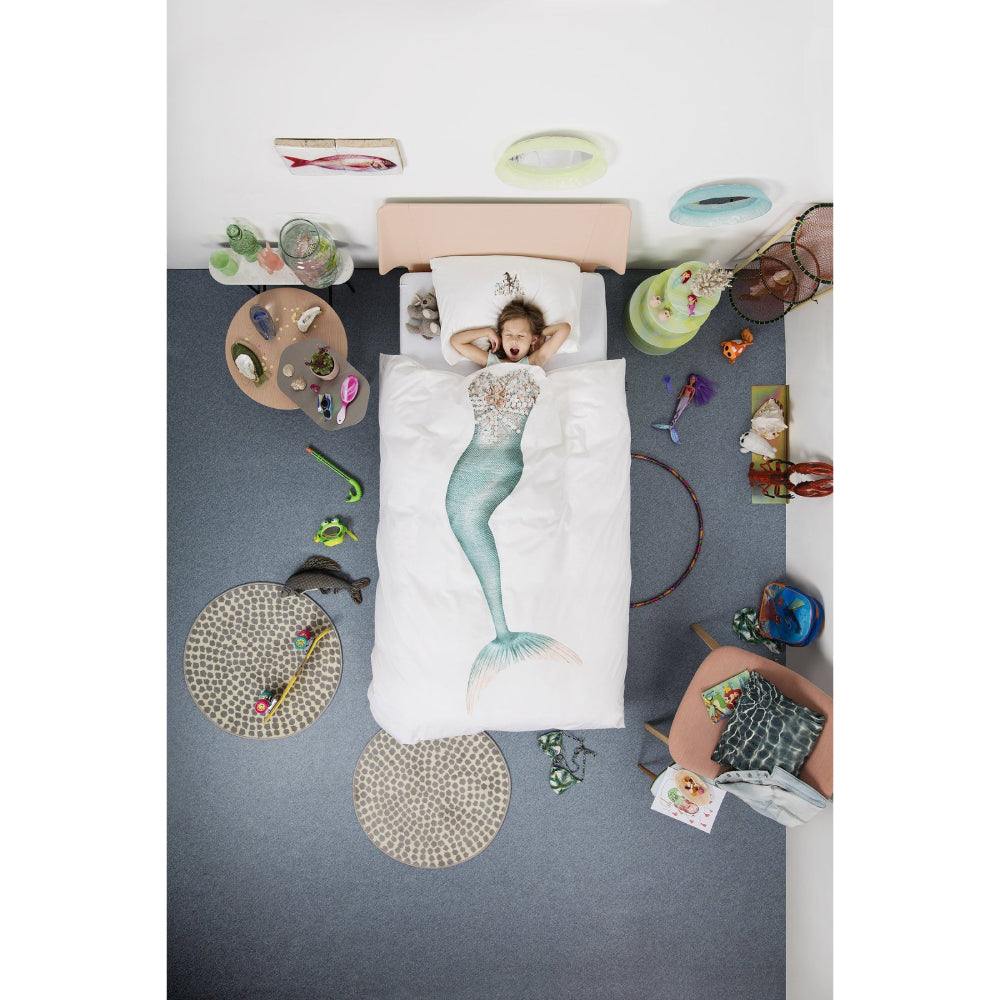 Juego de funda nórdica de sirena de 2 piezas tamaño twin de Snurk - blanco/azul