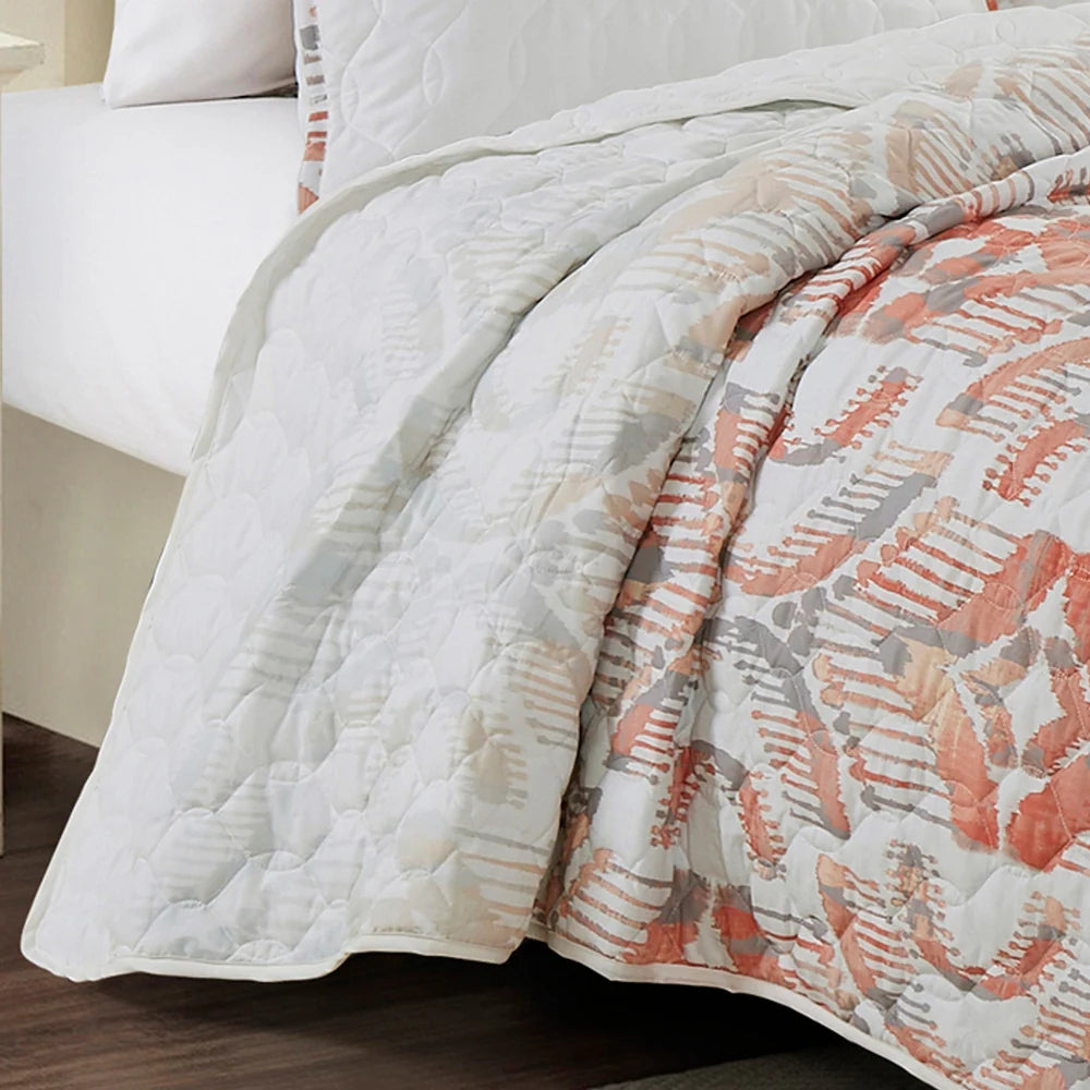 Esca Briseis King Size 3-Piece Microfiber Reversible Bedspread Set - Orange/Beige