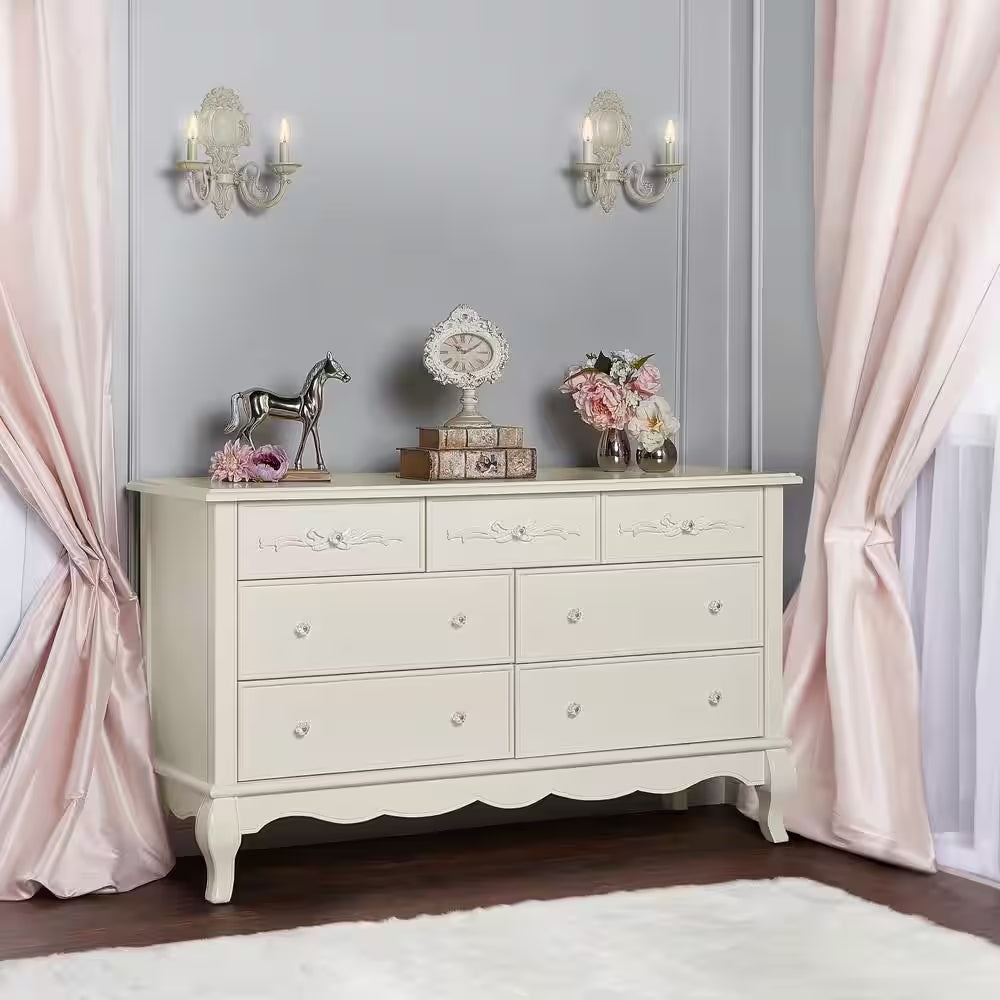 Aurora 54" Double Dresser with 7 Drawers by Evolur - Ivory