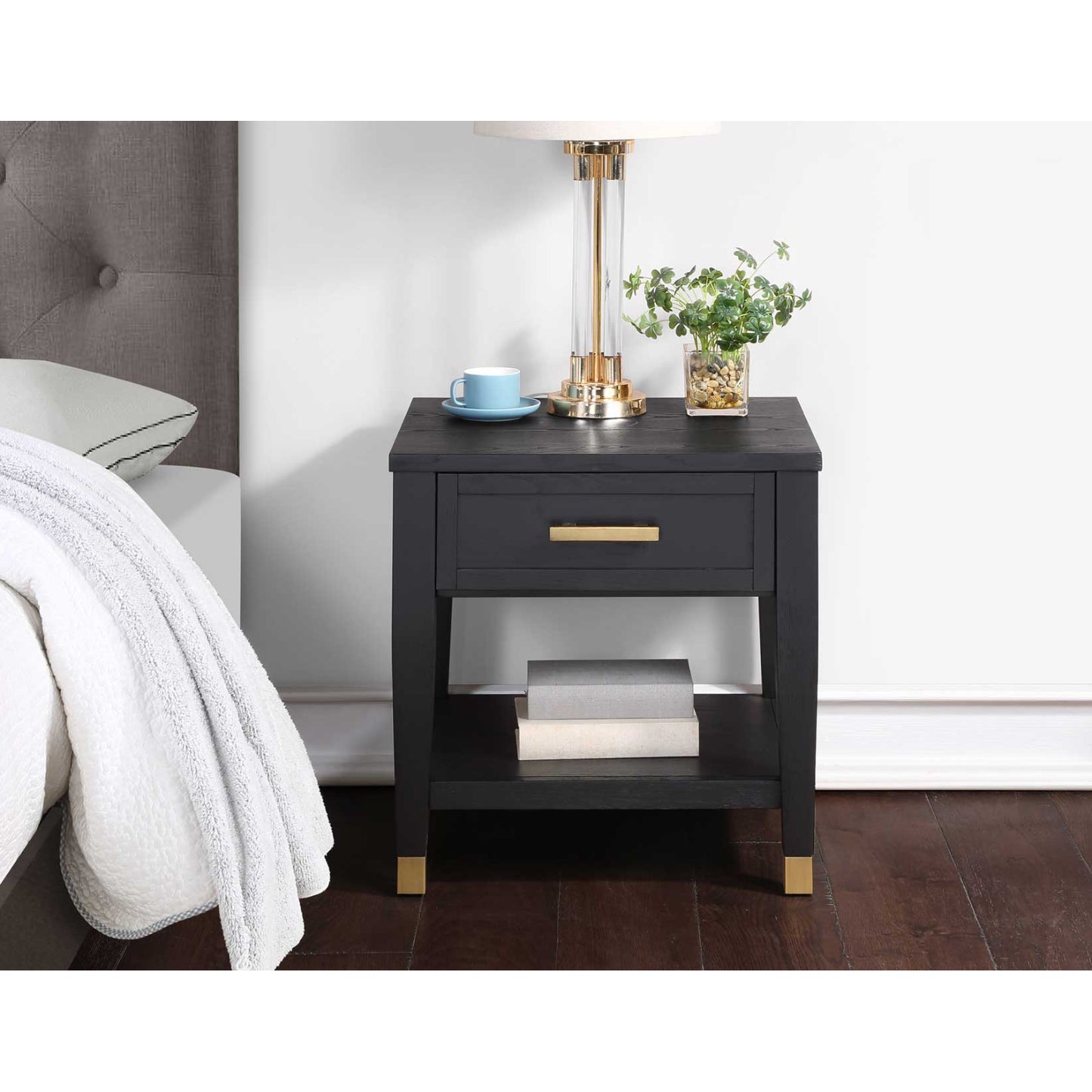 Yves 24" End Table with Open Shelf and Drawer by Steve Silver Company - Charcoal