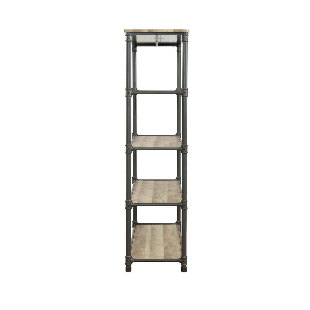 Estantería de cuatro niveles Itzel de 49" x 20" x 71" de Acme Furniture, gris arena y roble antiguo