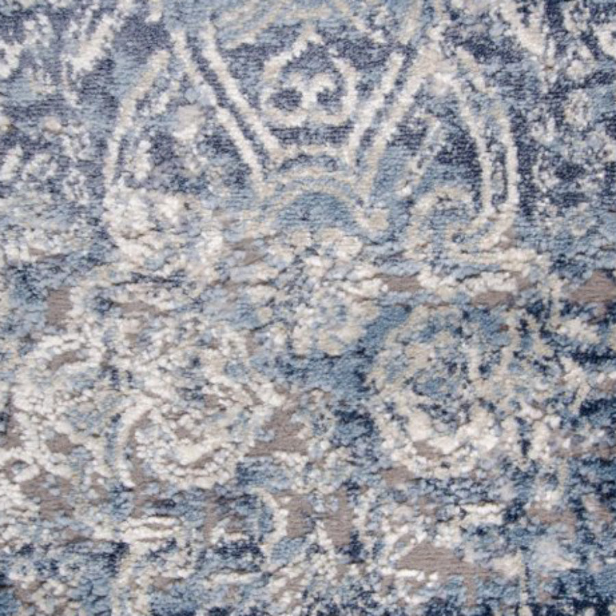 Tufan 5' 3" x 7' 7" Bella-01 Power Loomed Rectangle Rug in Polyester and Polypropylene - Silver/Blue