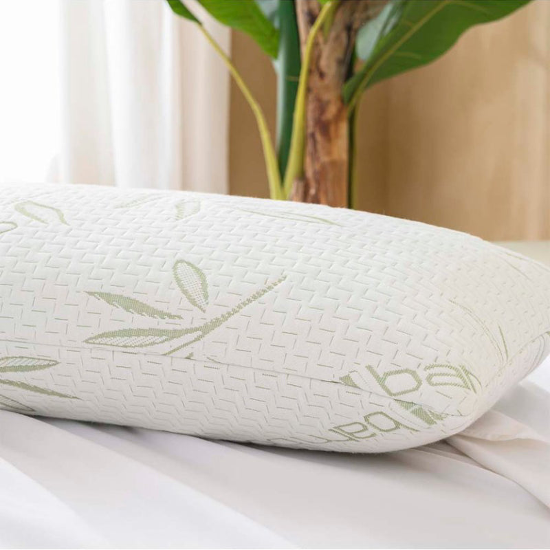 Spirit Linen Bamboo Memory Foam Pillow - White/Light Green Leaves