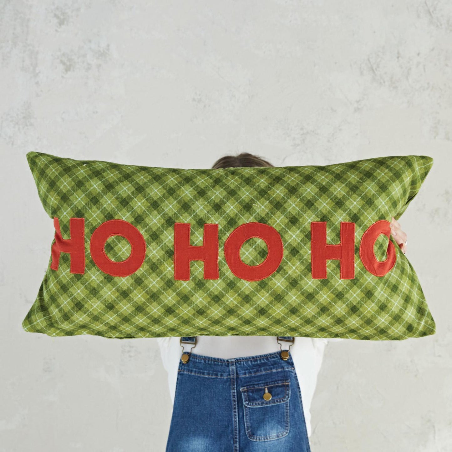 Creative Co-Op 28" x 14" Cotton Chambray Printed Pillow - Green/Red