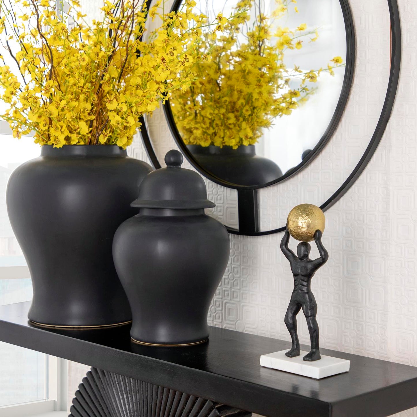 Sagebrook Home 13" Metal Man Ball on Top - Black/Gold