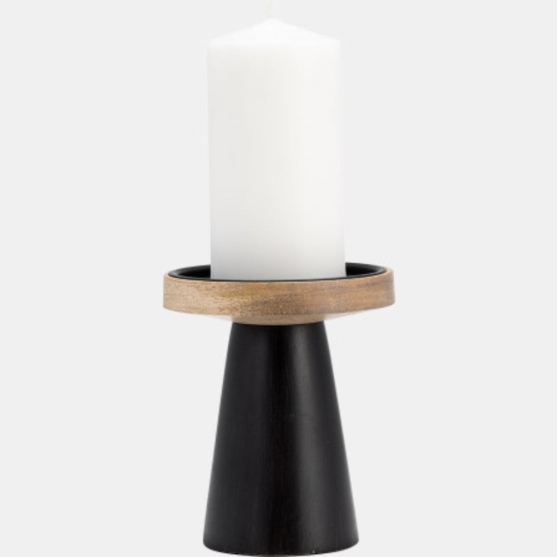 Sagebrook Home Contemporary 6" Flat Wood Candle Holder Stand in Ceramic - Black/Natural