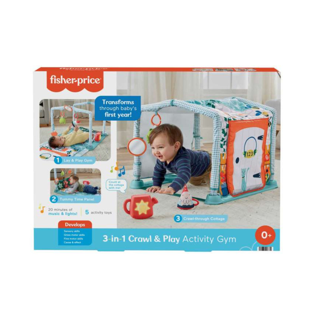 Gimnasio para bebés 3 en 1 de Fisher-Price con 5 juguetes sensoriales y de motricidad fina - Multicolor