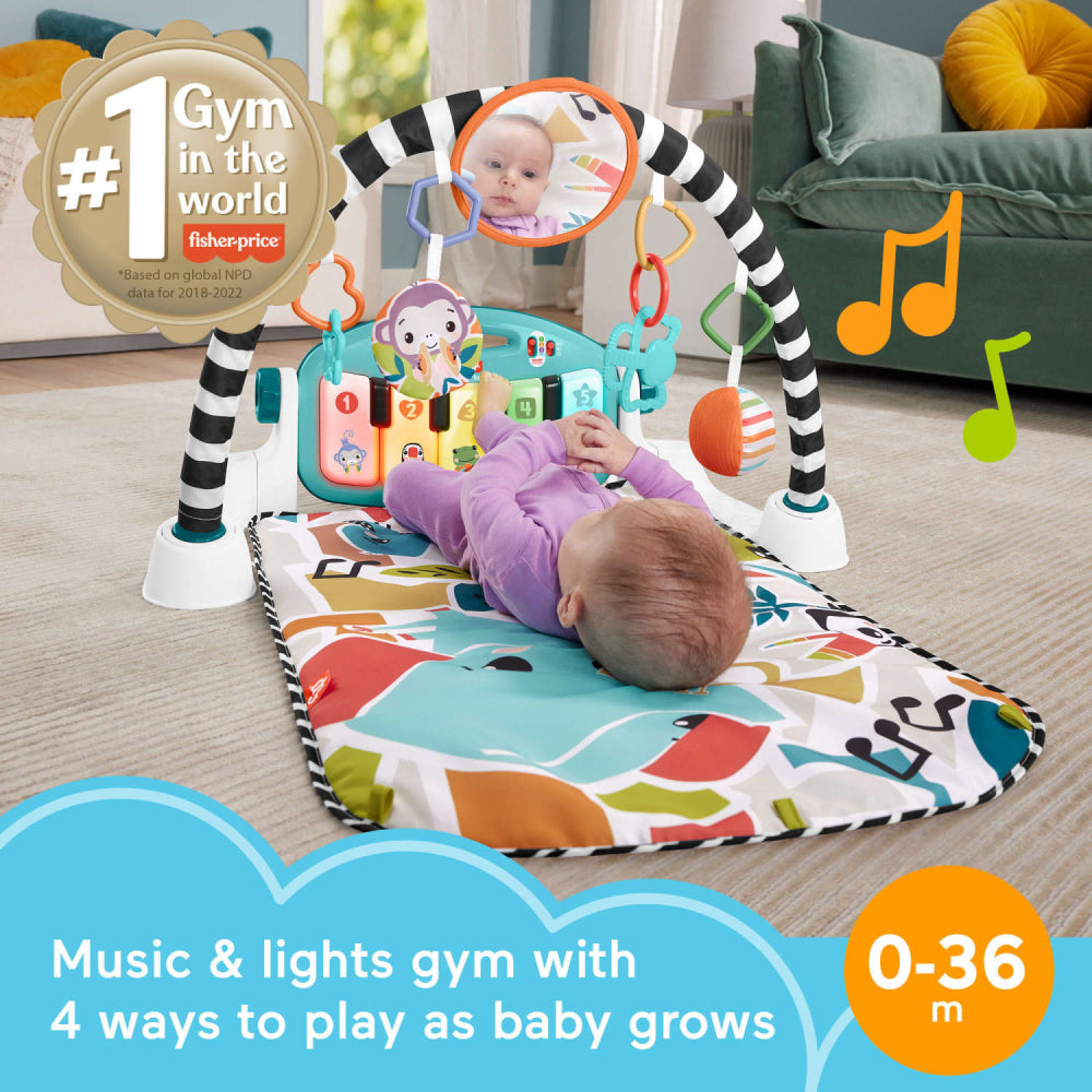 Fisher-Price 4-in-1 Glow and Grow Kick and Play Piano Gym Baby Playmat with Musical Learning Toy - Blue