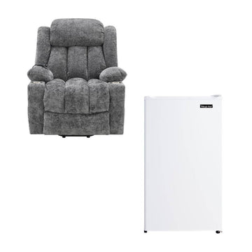 Bundle: Orion Power Recliner - Gray + Magic Chef 4.4 cu. ft. Mini Fridge - White