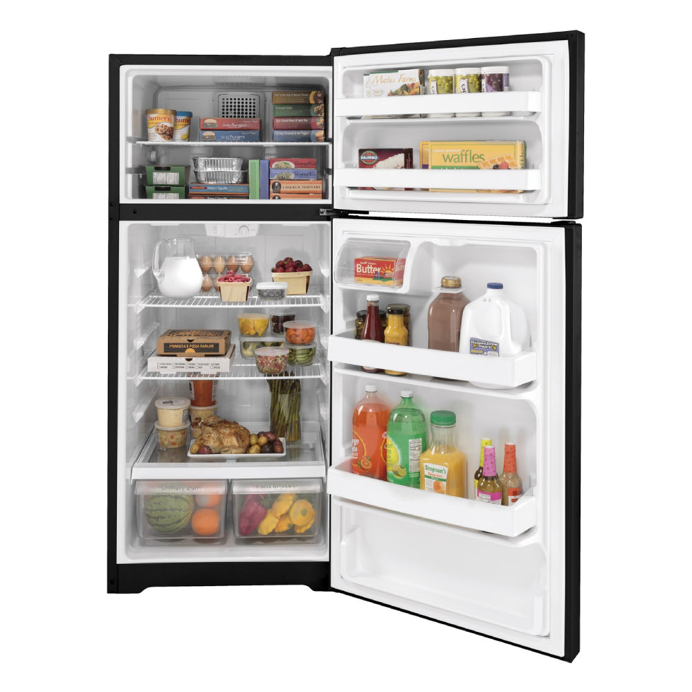 Refrigerador GE GTS17DTNRBB de 16,6 pies cúbicos con congelador superior, color negro 