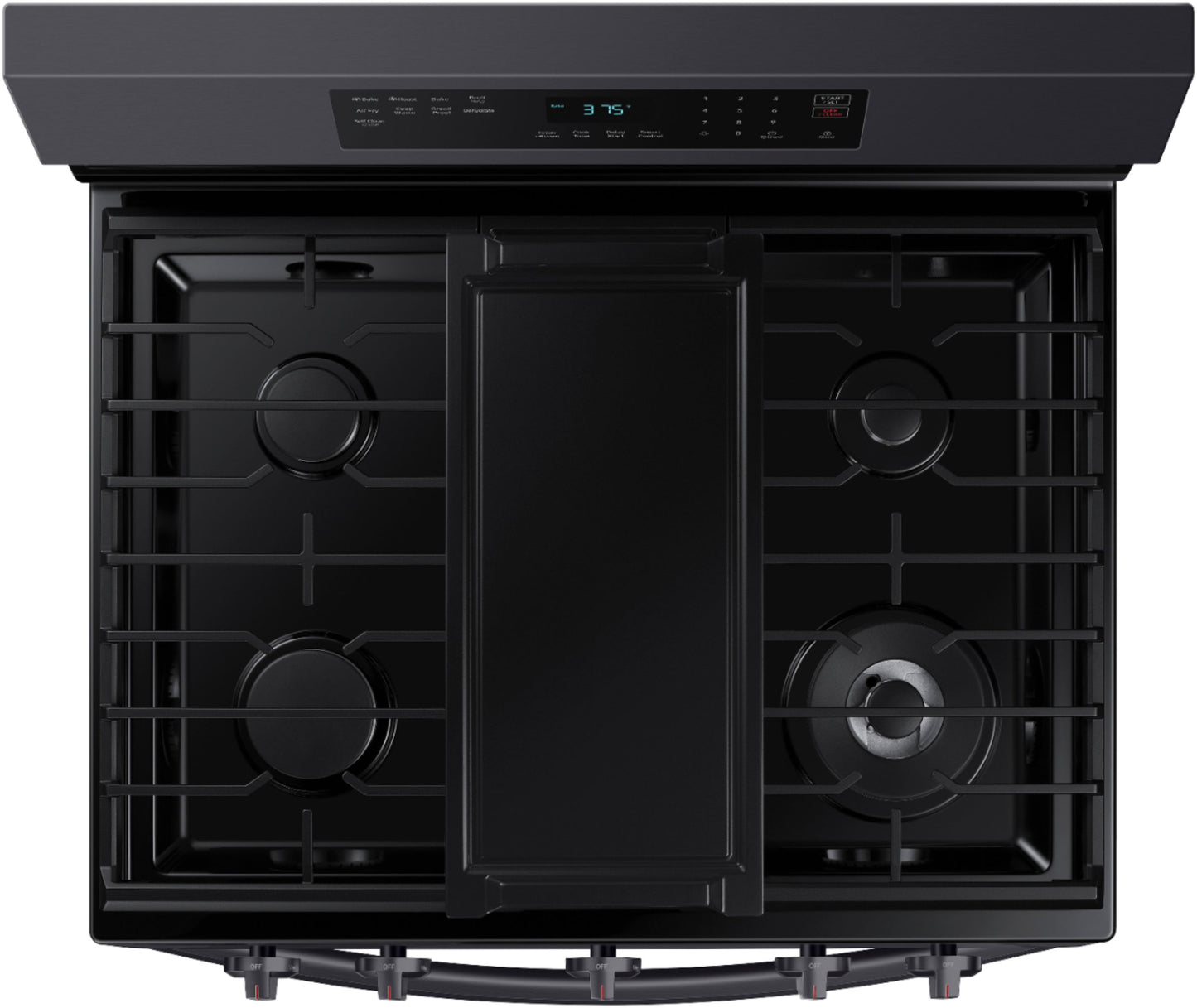 Cocina a gas independiente inteligente Samsung NX60A6511SG de 6,0 pies cúbicos con freidora de aire sin precalentamiento y convección - Acero inoxidable negro 