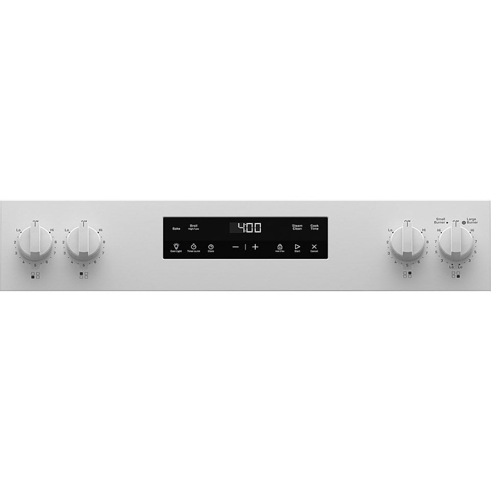 Cocina eléctrica independiente GE GRF400SVWW de 5,3 pies cúbicos con encimera radiante de 4 quemadores, color blanco